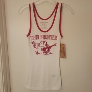 True Religion White/Ruby Red Classic Buddha Rib Knit Tank,  Size S